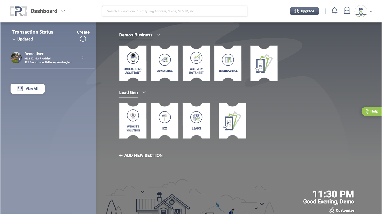 RealtyPass dashboard — Lead Gen and business modules in one workspace